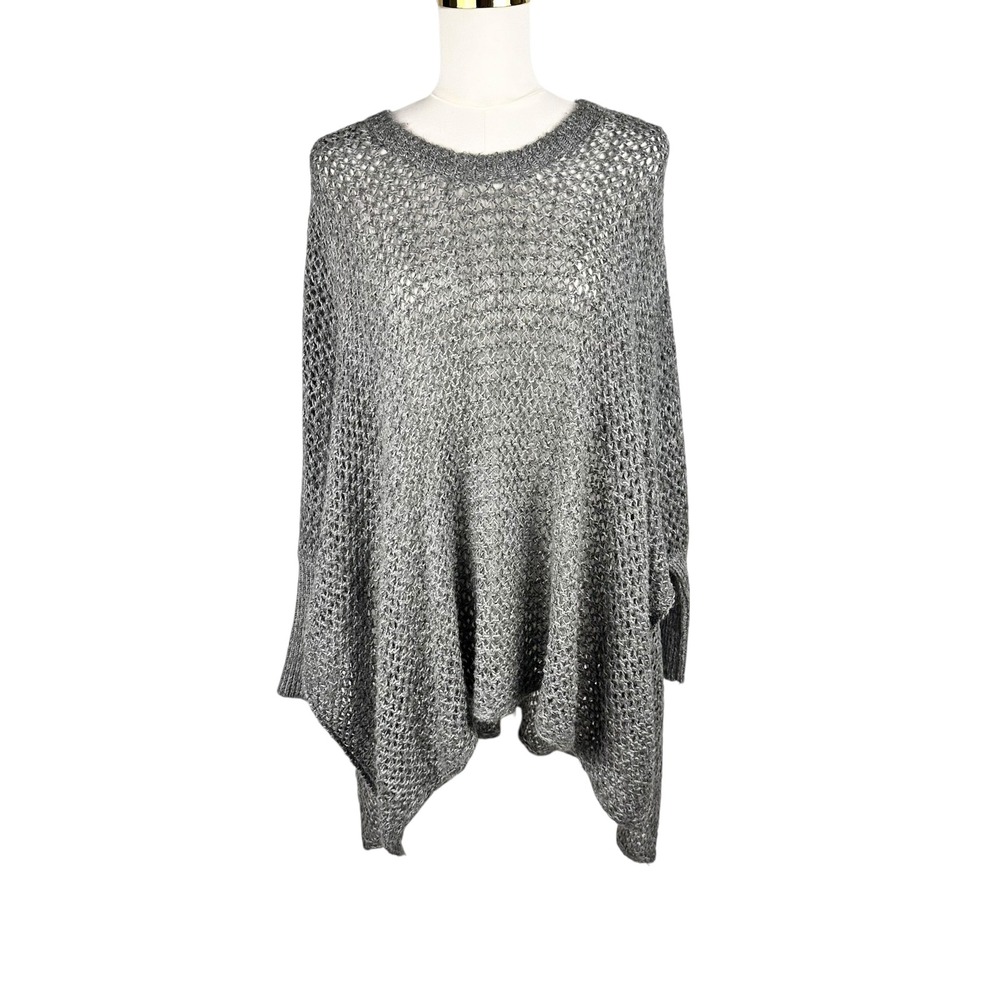 Aeropostale Metallic Silver Open Knit Poncho Sweater M/L 2010s Indie Sleaze Boho
